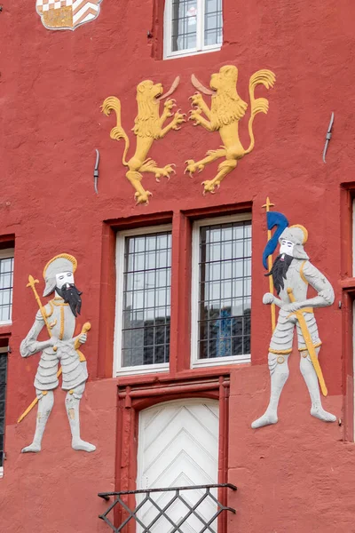 Knight Lion Ornaments Red Facade Town Hall Bad Muenstereifel Germany — Stock Photo, Image