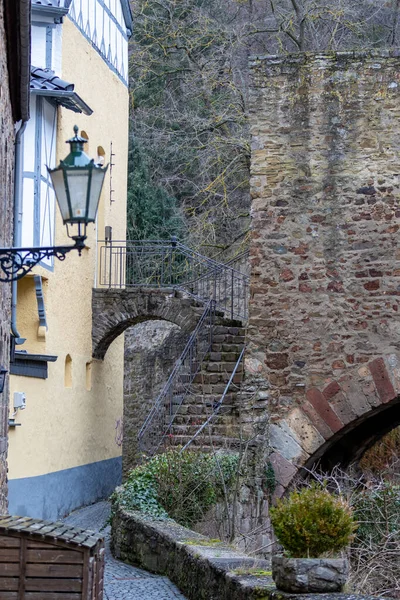 Partie Mur Historique Ville Avec Des Arches Bad Muenstereifel Allemagne — Photo