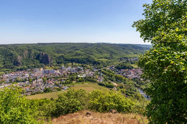 Wysoki Kąt Widzenia Rotenfels Bad Muenster Stein Ebernburg Rzeki Nahe — Zdjęcie stockowe