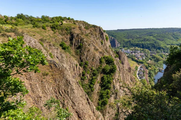 Höhenblick Vom Rotenfels Von Bad Münster Stein Ebernburg Mit Felsmassiv — Stockfoto