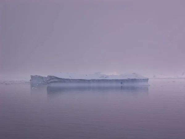 冰山在南极半岛附近的雾中缓慢地漂流着 — 图库照片