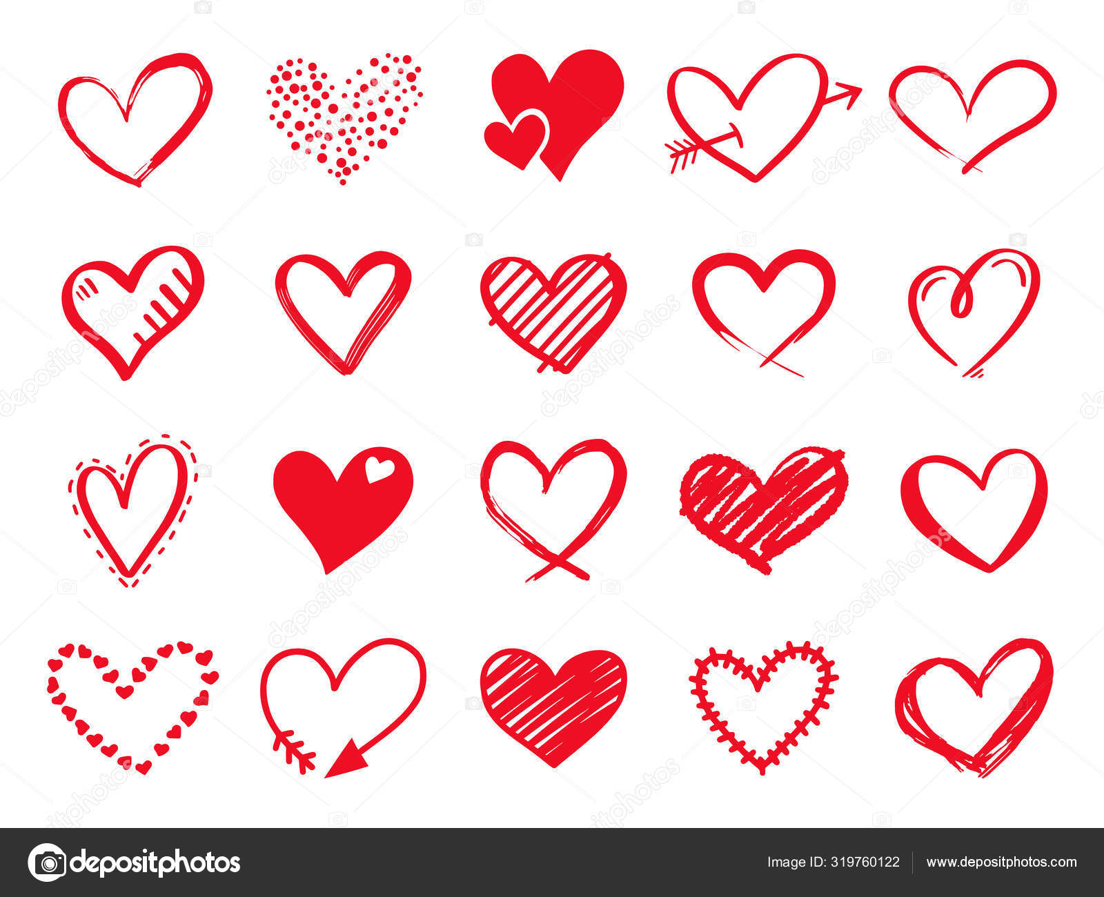 그 뜨거움 이 가습을 에워싸고. 발렌티나의 날 인사 카드에 하트 모양의 요소를 그렸습니다. Doodle red love heart 격리  된 벡터 아이콘 세트. 흰색 배경에 있는 낭만적 인 상징들을 모은다 스톡 벡터 - ©, image size:1600x1300