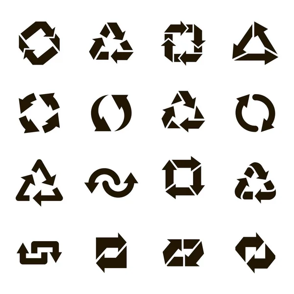 Runde Symbole recyceln. Recycling-Pfeil Zeichen, organische Ökologie Schutzelemente, Umweltschutz Vektor isolierte Symbole gesetzt. Etikett für Abfallverarbeitung. Nachhaltige Lösung. Reduzierung der Umweltverschmutzung — Stockvektor