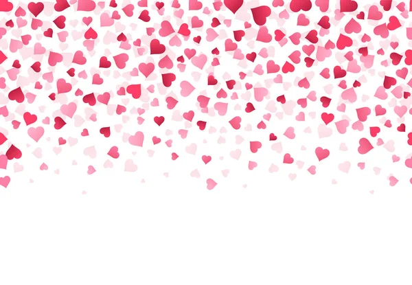 Srdeční konfety. Svatební výročí a Valentýna blahopřání design vzor, padající krásné červené konfety papírový tvar srdce vektorové ilustrace pozadí. Slavnostní tisknutelné pozadí — Stockový vektor