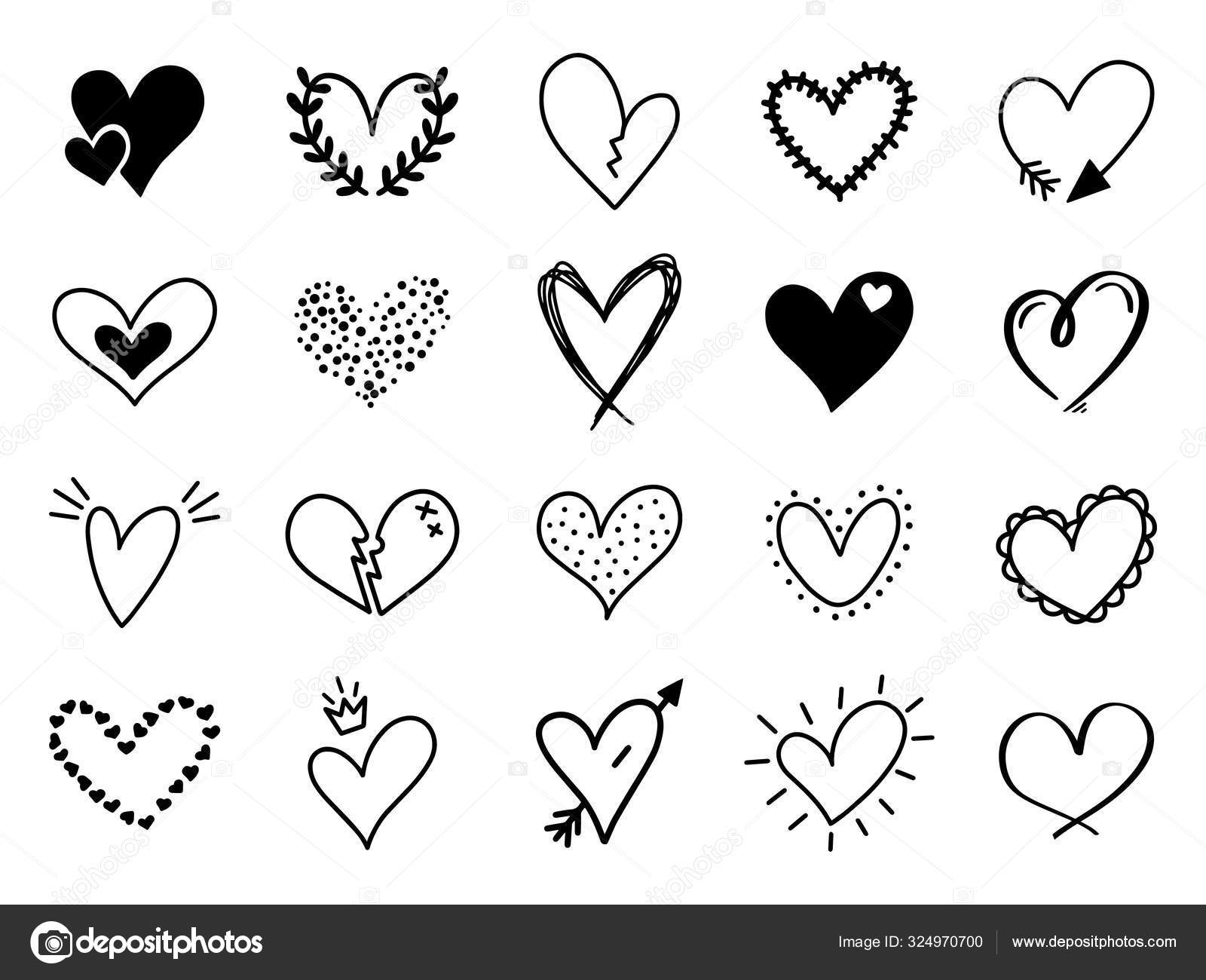 Doodle love heart. Loving cute hand drawn sketched hearts, doodle ...