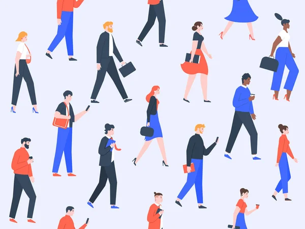 Worker people pattern. Office characters and business people group walking, modern worker team concept. Men and women going to work seamless vector illustration — 스톡 벡터