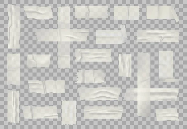 Transparentes Klebeband. klebrige transparente Bänder, Klebstoffe Stück Papier und Aufkleber Streifen isolierten Vektor-Set — Stockvektor