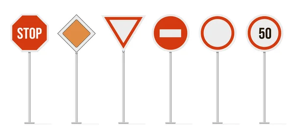 高速道路標識。交通道路、高速道路の道路標識、制限された都市と高速道路のシンボル。規制、警告、およびガイド文字標識ベクトル絶縁アイコンセット — ストックベクタ