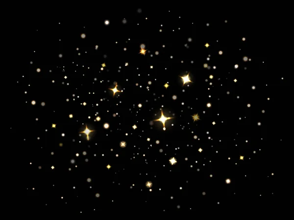 Sihirli parlayan toz. Sihirli yıldızları aydınlatan parçacıklar, parıldayan altın parıltılı yıldız tozu. Parıltı ışık efekti vektör illüstrasyon seti — Stok Vektör