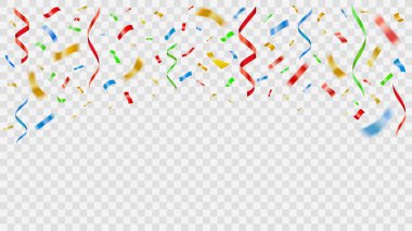 Party decoration color confetti. Realistic party paper flying ribbon splash, flying and falling paper serpentine and foil papers anniversary celebration vector illustration