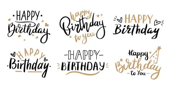 Happy birthday celebration concept. Greeting birthday party lettering with celebration hand draw elements, decorative greeting lettering cards vector isolated illustration set