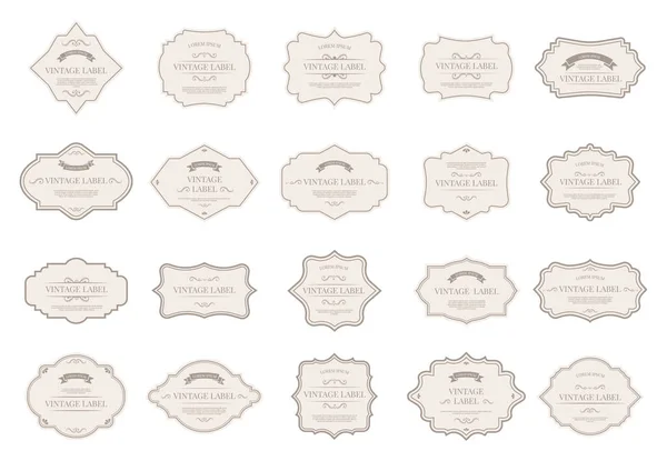 Vintage tag labels. Ornamental retro badges, decorative frame shapes and elegant label for wedding design elements vector isolated icon set — ストックベクタ