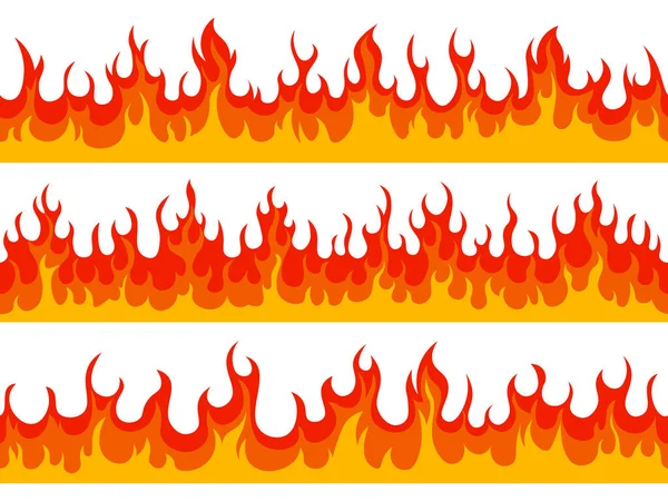 Flammengrenzen. Feuer loderndes Banner, Hitze verbrennen Lauffeuer Silhouette brennbare Elemente, heiß flammende Grenze isoliert Vektor Illustration Set — Stockvektor