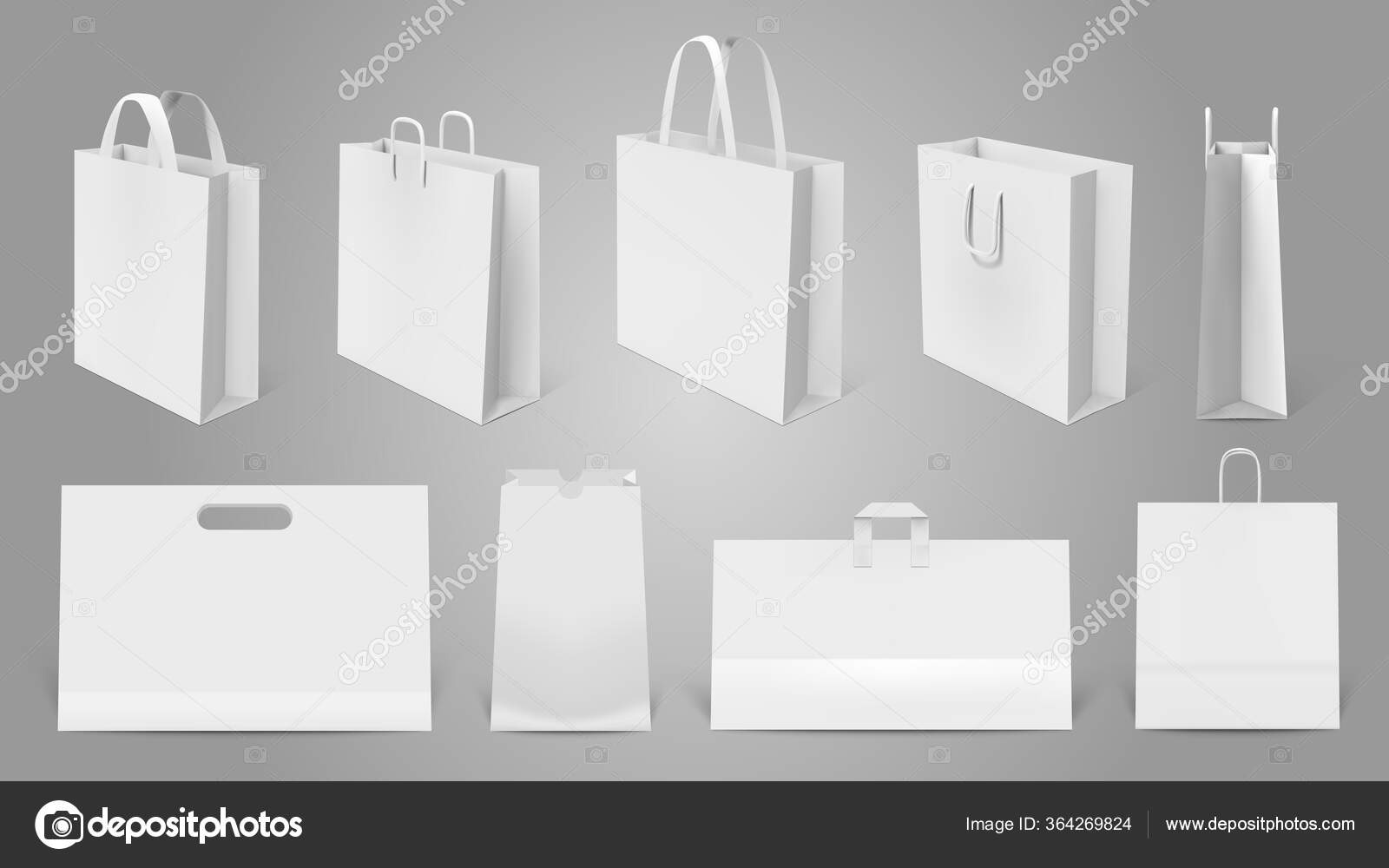 Bolsas de compras para la ilustración de vectores de moda y ropa. colorido  grupo de bolsas de papel vacías.