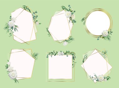 Çiçekli düğün davetiyesi sınırı. Çiçek çerçeveleri, güller düğün davetiyeleri, zarif çiçek sınır vektörleri izole ikonlar.