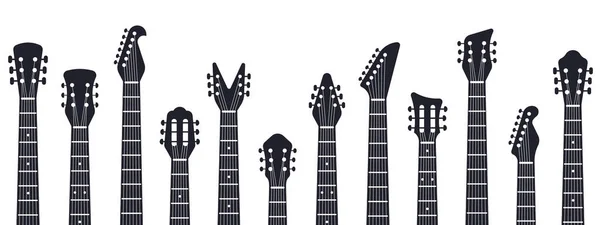 Cabeza de guitarras. Música rock guitarra cuellos silueta. Guitarras de música eléctrica y acústica ilustración vectorial aislada — Vector de stock