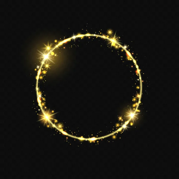 Glänsande rund ram. Glänsande cirkel ram, stjärndamm glitter stjärnor spår, runda lysande magi virvel vektor illustration — Stock vektor