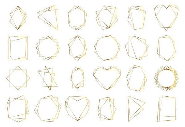 Arany geometriai keretek. Elegáns arany hatszögletű elemek, absztrakt esküvői meghívó keret. Vintage luxus határ vektor szimbólumok készlet — Stock Vector