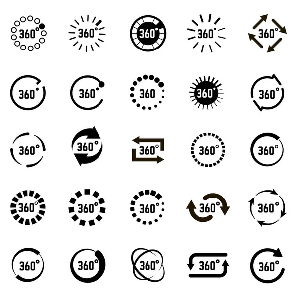 Encerclez les icônes 360 degrés. Cercle flèche 360 degrés panorama signe, VR technologie 360 degrés angle vectoriel icônes d'illustration ensemble — Image vectorielle