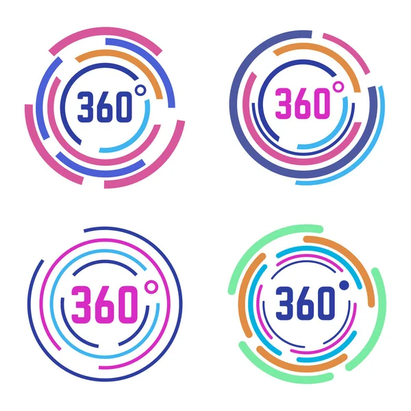 Runde 360-Grad-Schilder. Kreisdiagramm, 360-Grad-Winkelpanorama, kreisförmige 360-Grad-Ansichten, isolierte Vektor-Illustrationssymbole gesetzt — Stockvektor