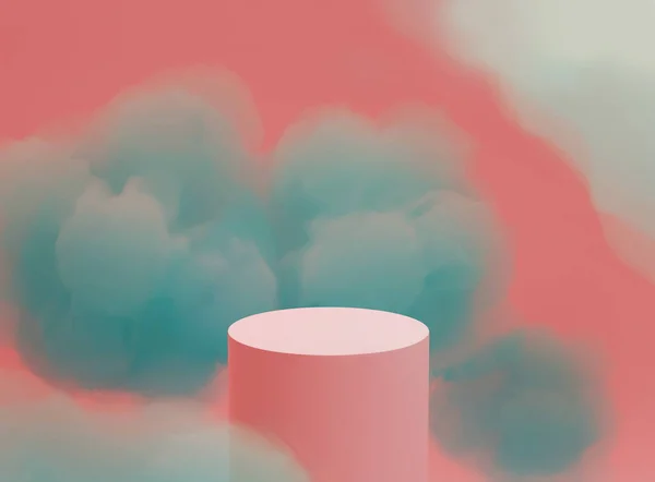 Różowe Podium Tle Niebieskich Chmur Streszczenie Pastel Candy Kolor Podstawa — Zdjęcie stockowe