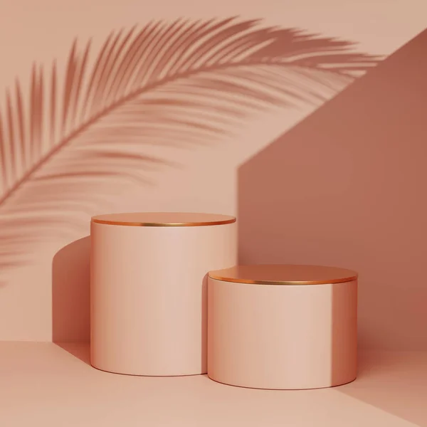 Podium Beige Roze Pastel Achtergrond Palmblad Zomer Minimale Vakantie Product Stockfoto