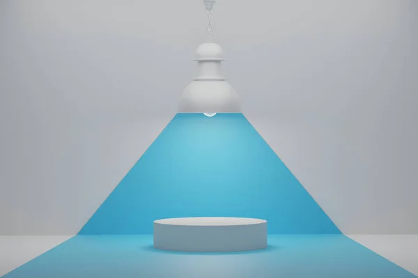 Lampe Affichage Podium Avec Faisceau Turquoise Abstrait Vitrine Arrière Plan — Photo