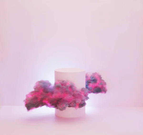 Podium Wyświetla Chmurę Lewitującą Pastelowym Tle Modna Neonowa Różowa Mgła — Zdjęcie stockowe