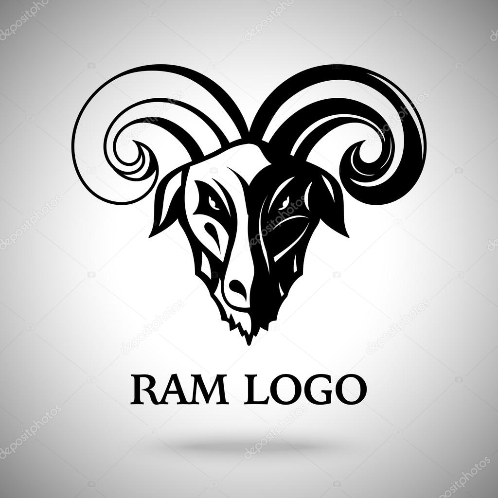 Vector dark ram goat head with horns, template for logo, badge, label etc.