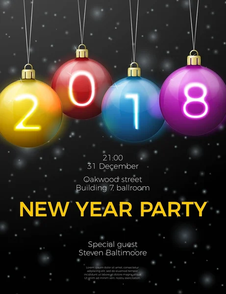 Vector nyår affisch mall, ljusa bollar 2018 — Stock vektor