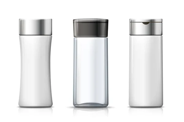 ベクトルを設定-3 d 現実的なシャンプー ボトル、プラスチック、ガラス. — ストックベクタ