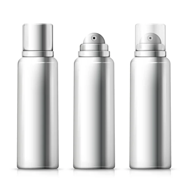 Vector set - 3d realistic silver foam bottles. — Stock Vector
