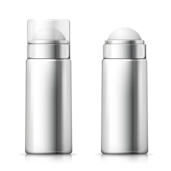 Ensemble vectoriel - bouteilles de déodorant argent réalistes 3d — Image vectorielle