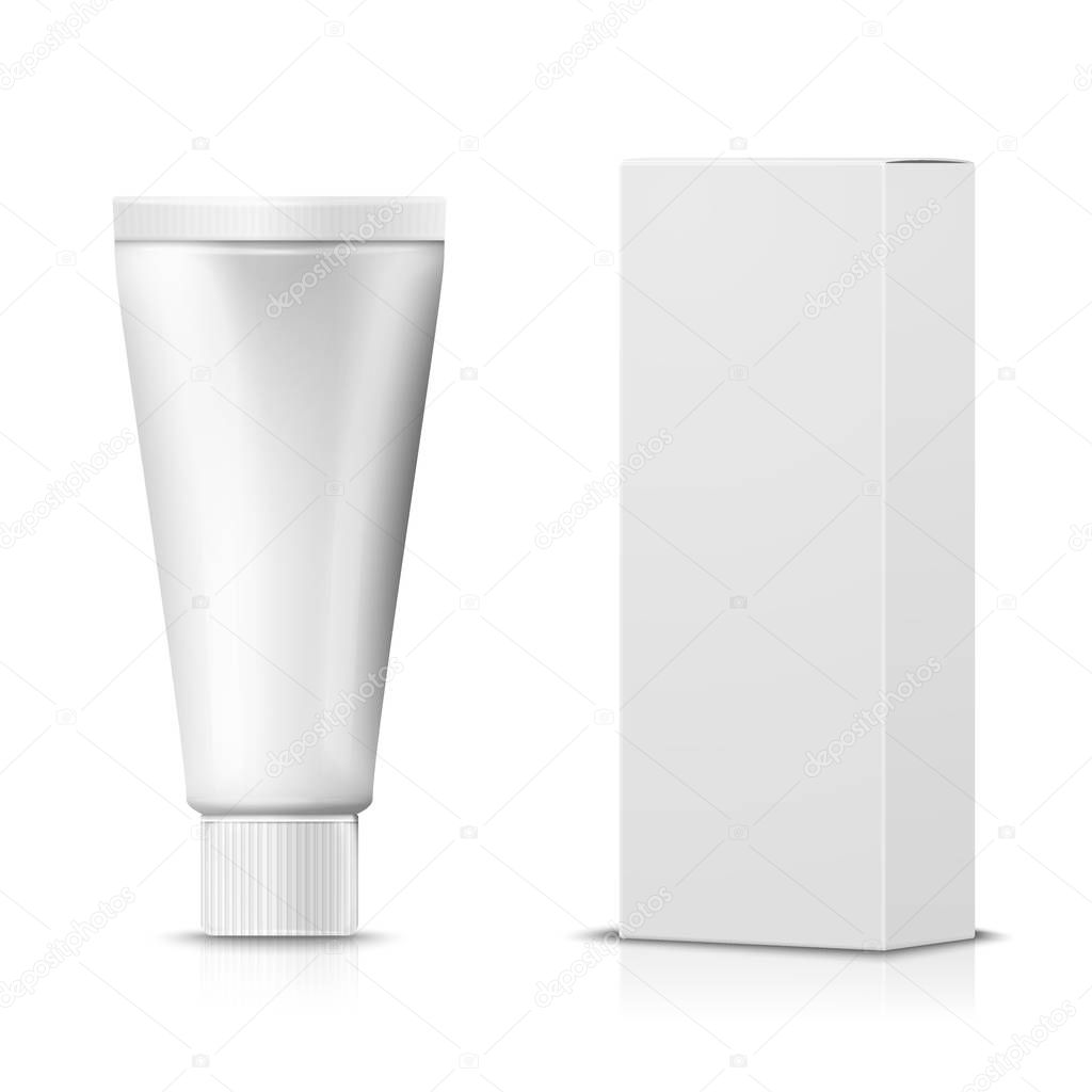Vector 3d realistic paste tube with paper box
