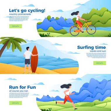 Vektör kümesi afiş - sörf ve çalışan motor,