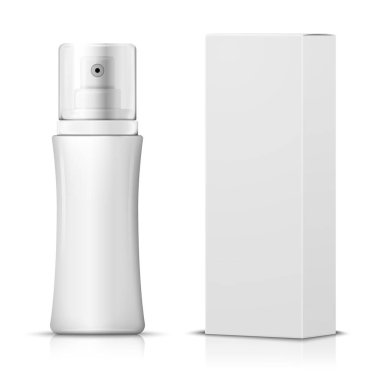 Kağıt kutusu ile 3D gerçekçi püskürtülen ilaç şişe vektör