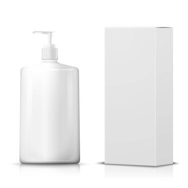 Kağıt kutusu ile 3D gerçekçi şampuan pompa şişe