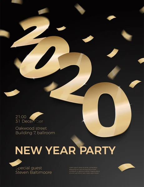 Vector New Year Party uitnodiging goud folie papier — Stockvector