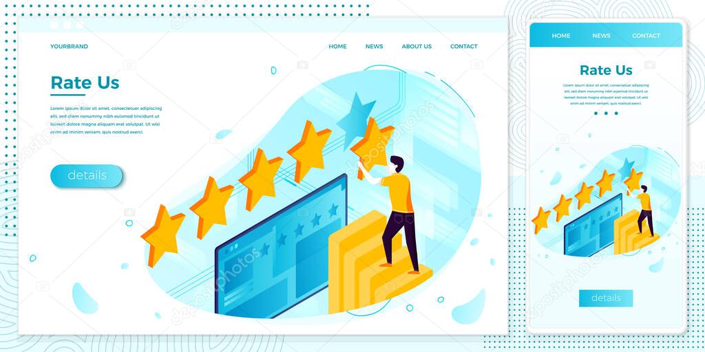Vector illustration man with stars, rating system