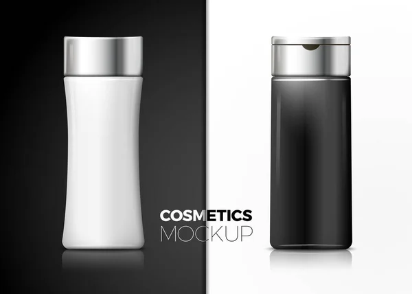 Flacons de shampooing vectoriel isolés sur noir et blanc — Image vectorielle