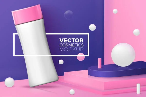 Vektor-Podiumsszene mit Shampoo-Flasche und Rand — Stockvektor