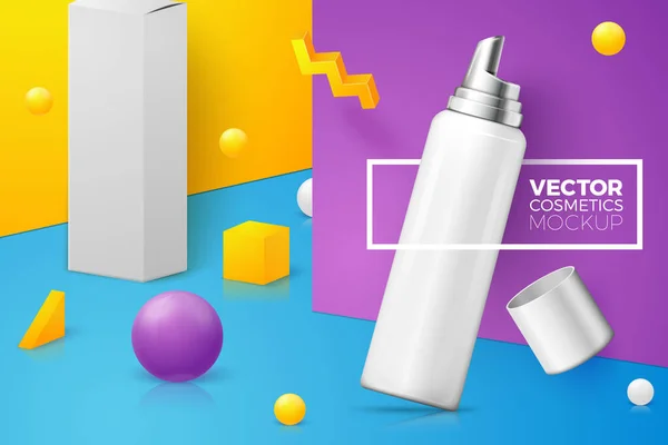 Escena abstracta vectorial con botella de mousse y caja — Vector de stock