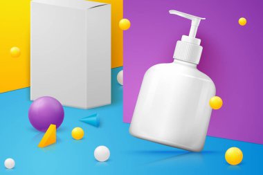 Pompalı ve karton kutulu 3D vektör sahnesi