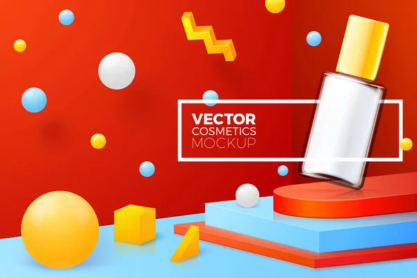Vector 3d rogu sceny z lakierem do paznokci butelka — Wektor stockowy