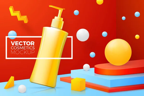 Vector abstract scene with shampoo pump bottle — 스톡 벡터