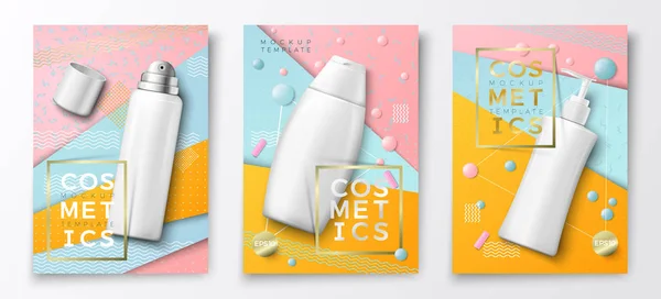 Vector eps 3d botellas cosméticas plantillas de póster Ilustración de stock