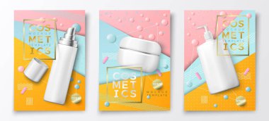 Vektör 3 boyutlu gerçekçi kozmetik şişe poster modeli