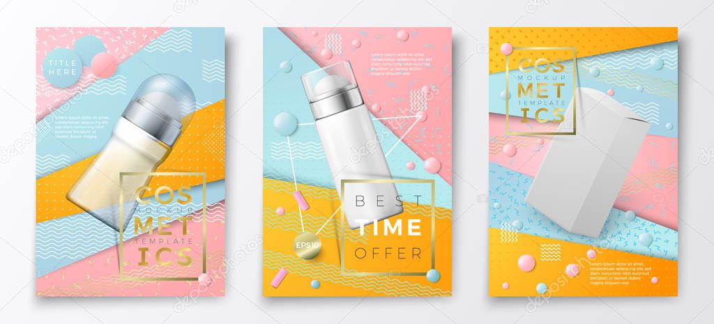 Vector realistic deodorant bottles and box poster