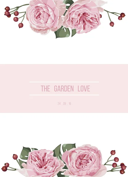 ロマンチックな花の招待カード、花のパターン、ベクトル イラスト — ストックベクタ