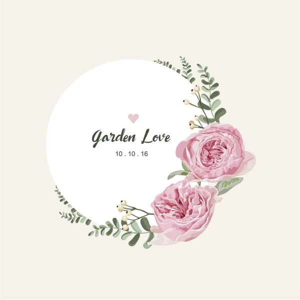 Buquê floral vintage romântico. Cartão florescente e etiqueta circular ilustração .Vector — Vetor de Stock
